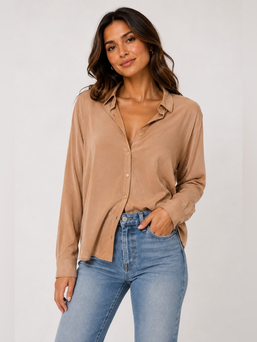 Wilfred Free Women’s XS Tan Brown Long Sleeve Button Down Shirt Blouse